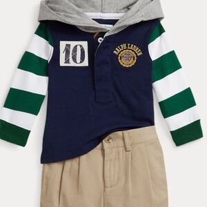 Ralph Lauren Kids Navy and Green Rugby Hoodie